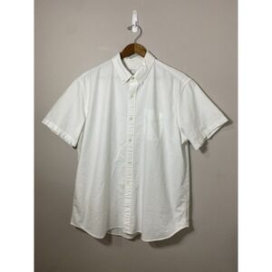 GAP Oxford Shirt Men XL White Standard Fit Stretch Cotton Short Sleeve Button Up